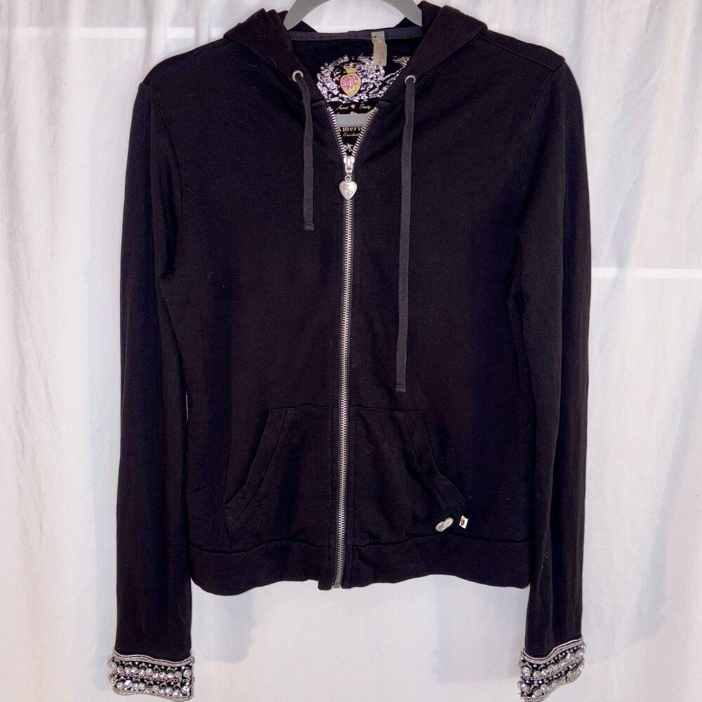 Twisted Heart Bling Y2K Heart Hoodie Jacket Bling On Cuffs Size SMALL EUC